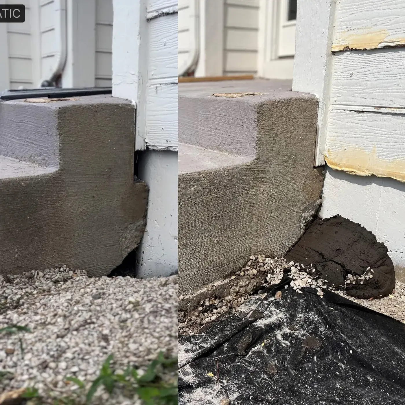 Concrete Rescue driveway repair, before and after the mudjacking lift