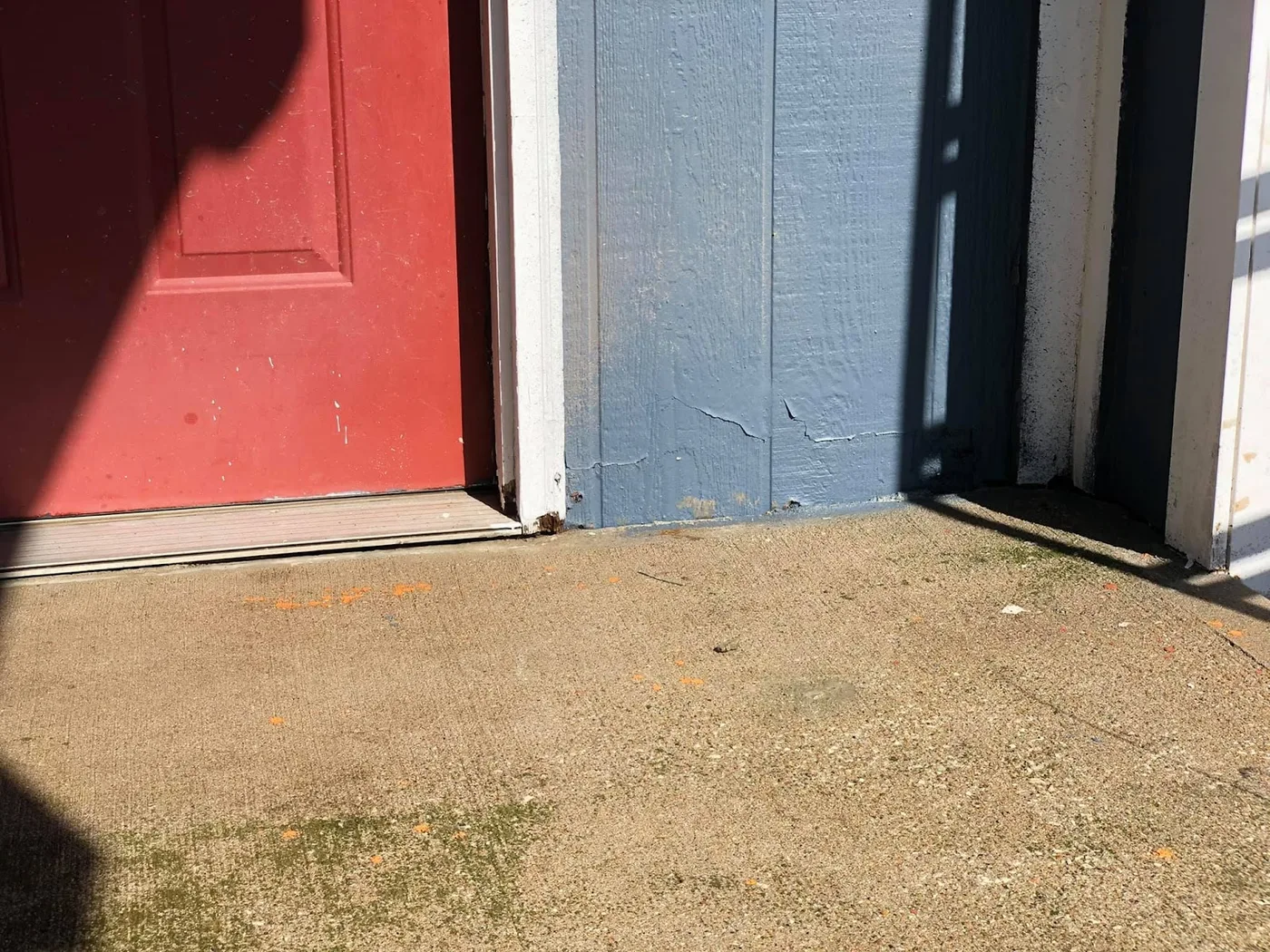 Before and after: side garage slab crack repaired and leveled