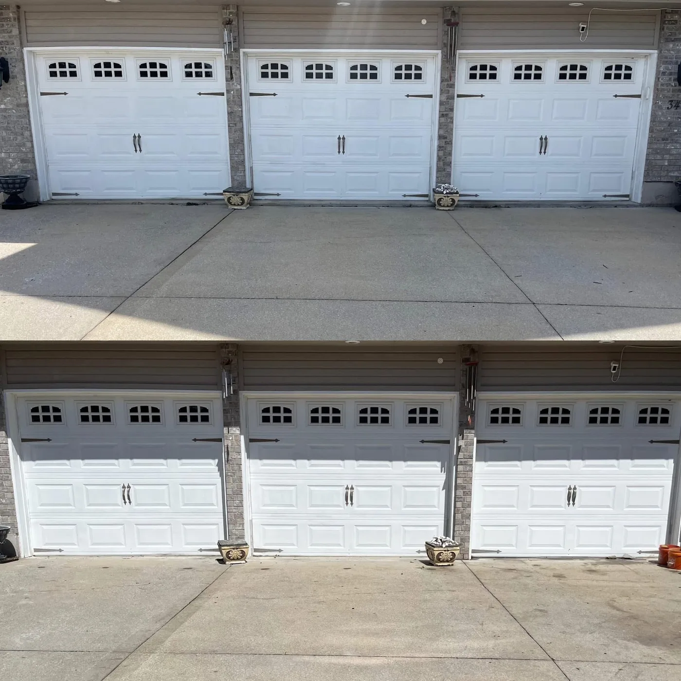 Before and after: garage entry slab lifted flush with the framing