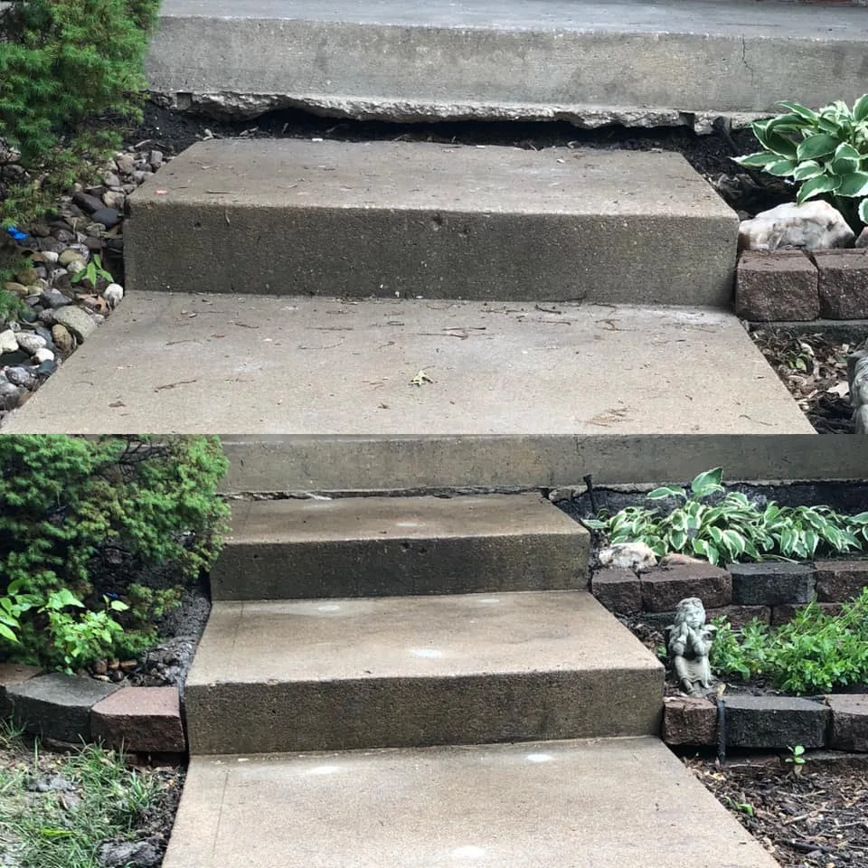 Before and after: sunken garden steps lifted and leveled